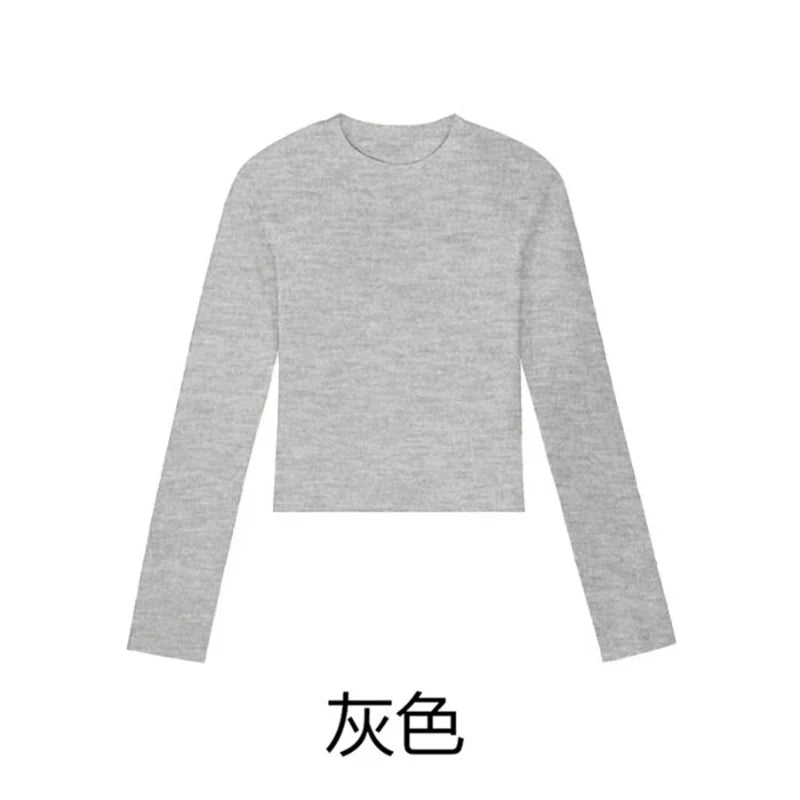 Cotton O Neck Long Sleeve Shirt Women Sexy Cropped Tops 2024 Autumn