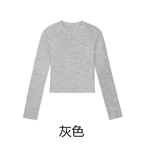 Cotton O Neck Long Sleeve Shirt Women Sexy Cropped Tops 2024 Autumn