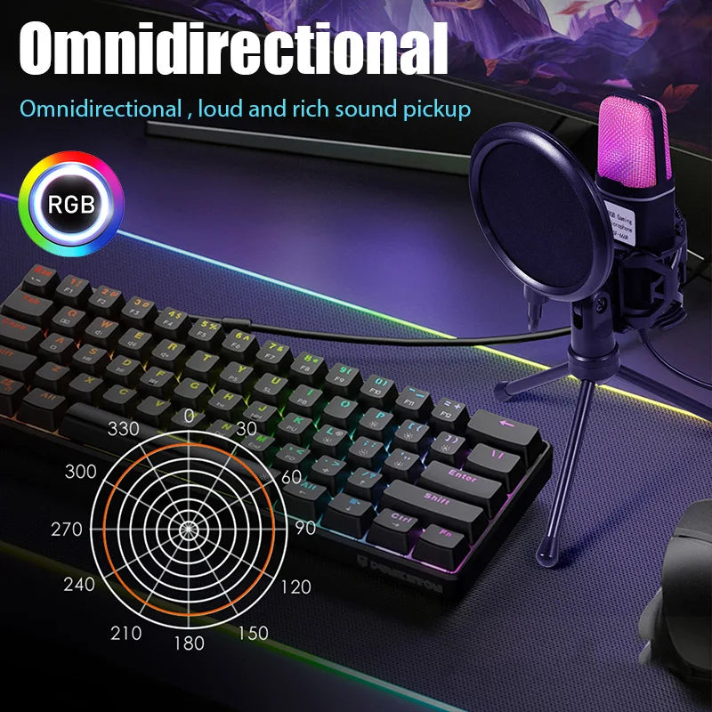 SF666R USB Microphone RGB Microfone Condensador Wire Gaming Mic for