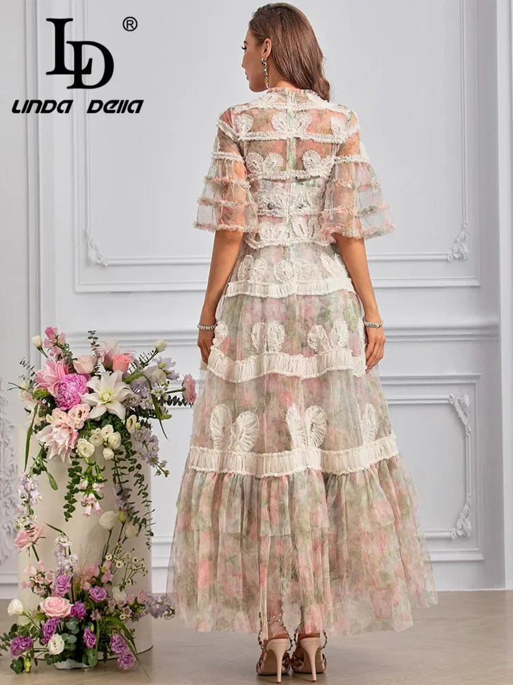 LD LINDA DELLA Summer Runway Fashion Dresses Women's Bohemian Floral
