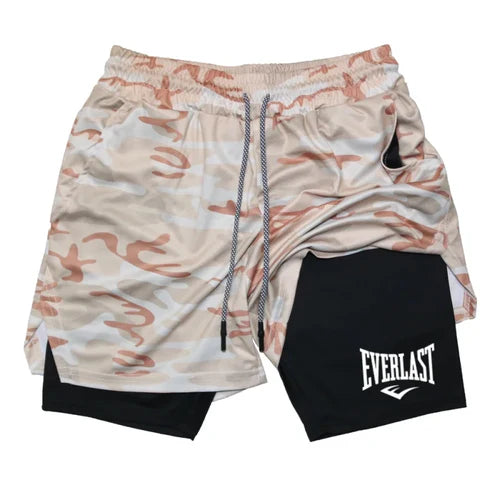 Men's compression gym shorts, EVERLAST printed sports pants, double