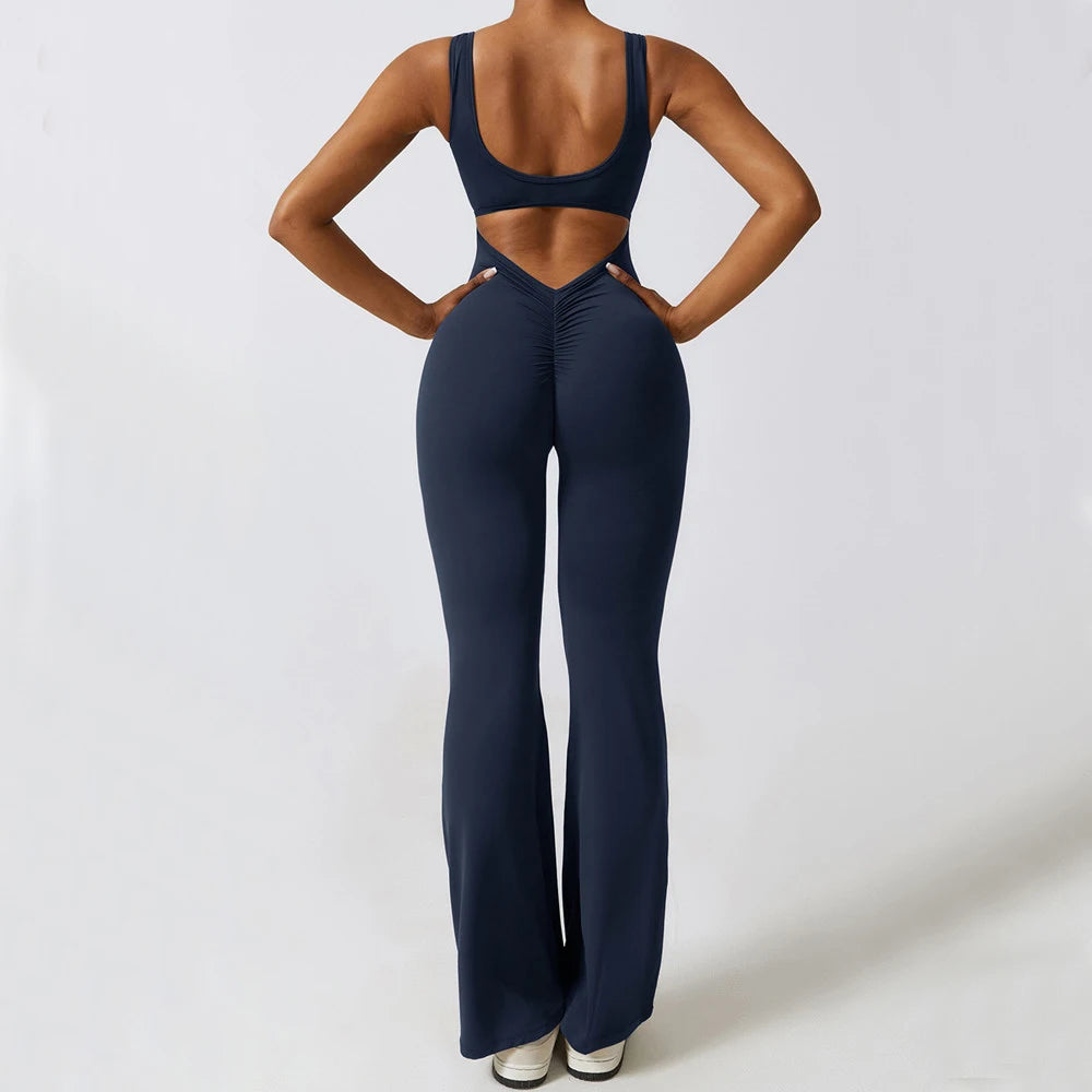 2025 S-XL Pad Women Gym Yoga Set Sports Rompers Deep V Back Fitness