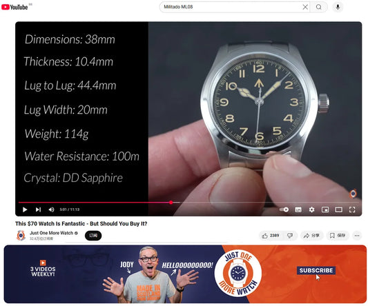 Militado ML08 Military Watch VH31 Quartz Movement Double Sapphire Crystal C3 BGW9 Luminous 10Bar Waterproof 38mm Vintage Watch