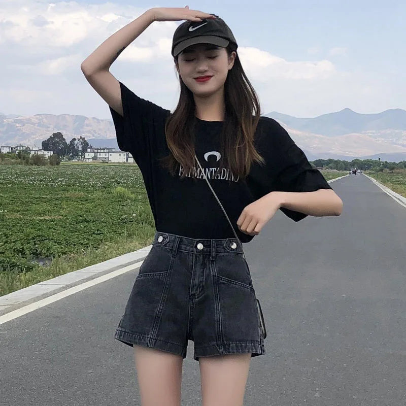 S-XXL Cool Summer Cotton Loose Slim Denim Women Shorts Jeansr Zipper