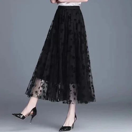 Gauze skirt floral half fairy skirt spring and summer new pleated