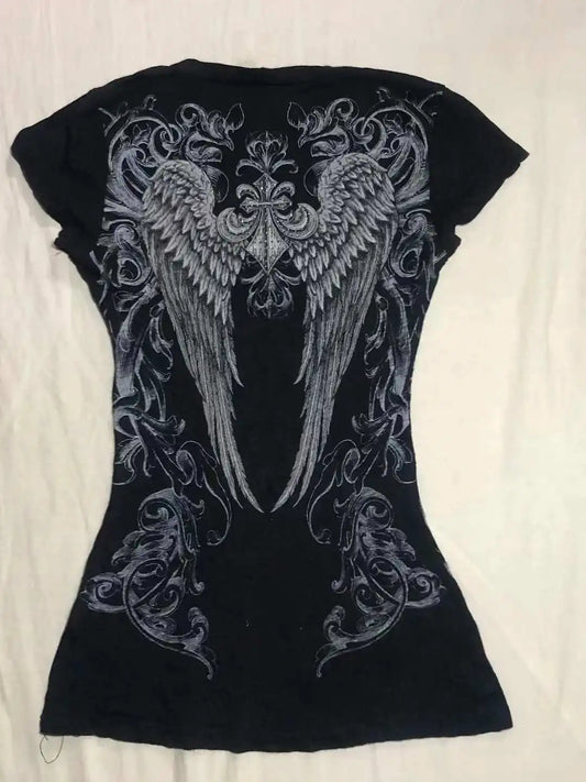 Y2k Crop Top Punk Graphic T-shirts Street Hot Girl 2000s Clothes Sweet