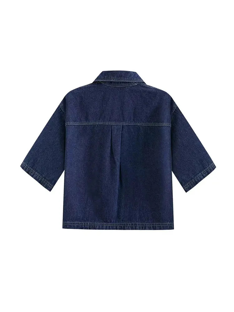 TRAF 2024 Women's Fashion Flip Pocket Decoration Short Flip Collar
