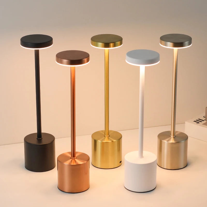 USB Rechargeable LED Table Lamp Touch Switch Three Colors Metal Desk