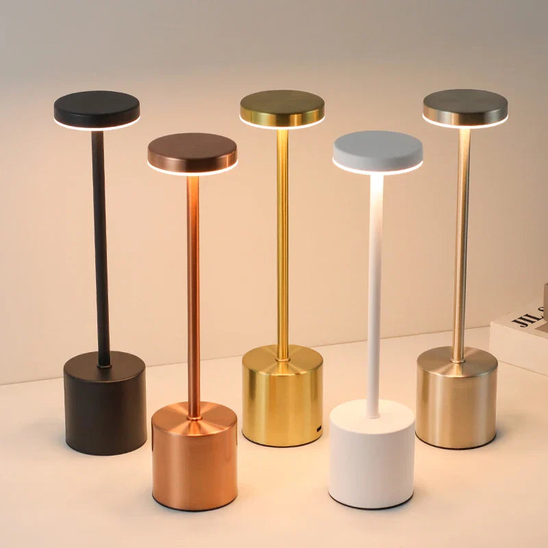 USB Rechargeable LED Table Lamp Touch Switch Three Colors Metal Desk