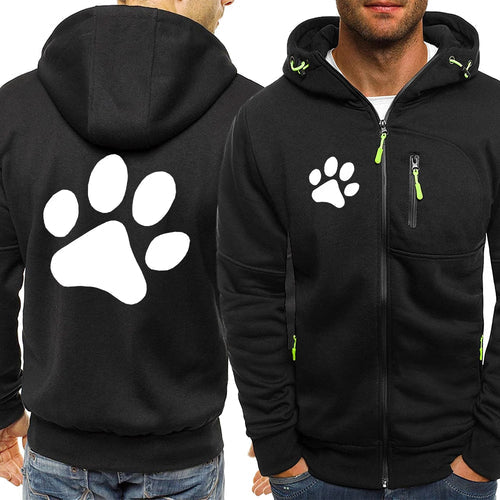Kawaii Cartoon Dog Paw Print Zipper Hoodie For Men Fashion Oversized