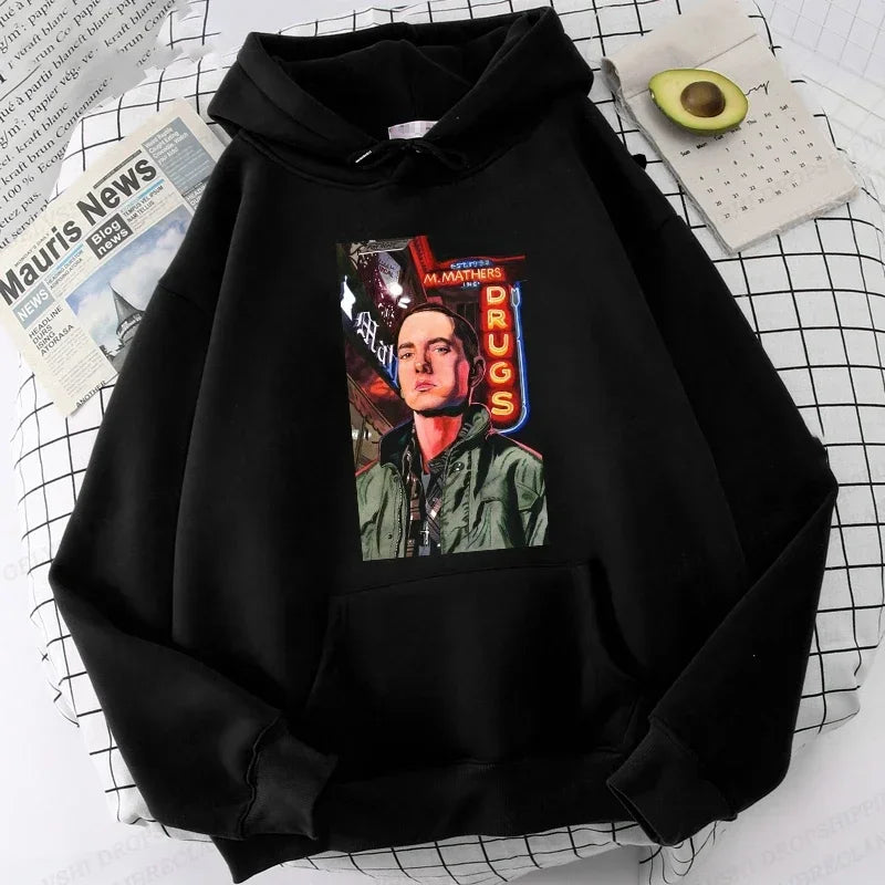 Eminem Print Hoodie Men Women Fashion Hip Hop Hoodies Women Sweats Rapper Sweats Clothing Rock Fashion Harajuku Sweatshirts