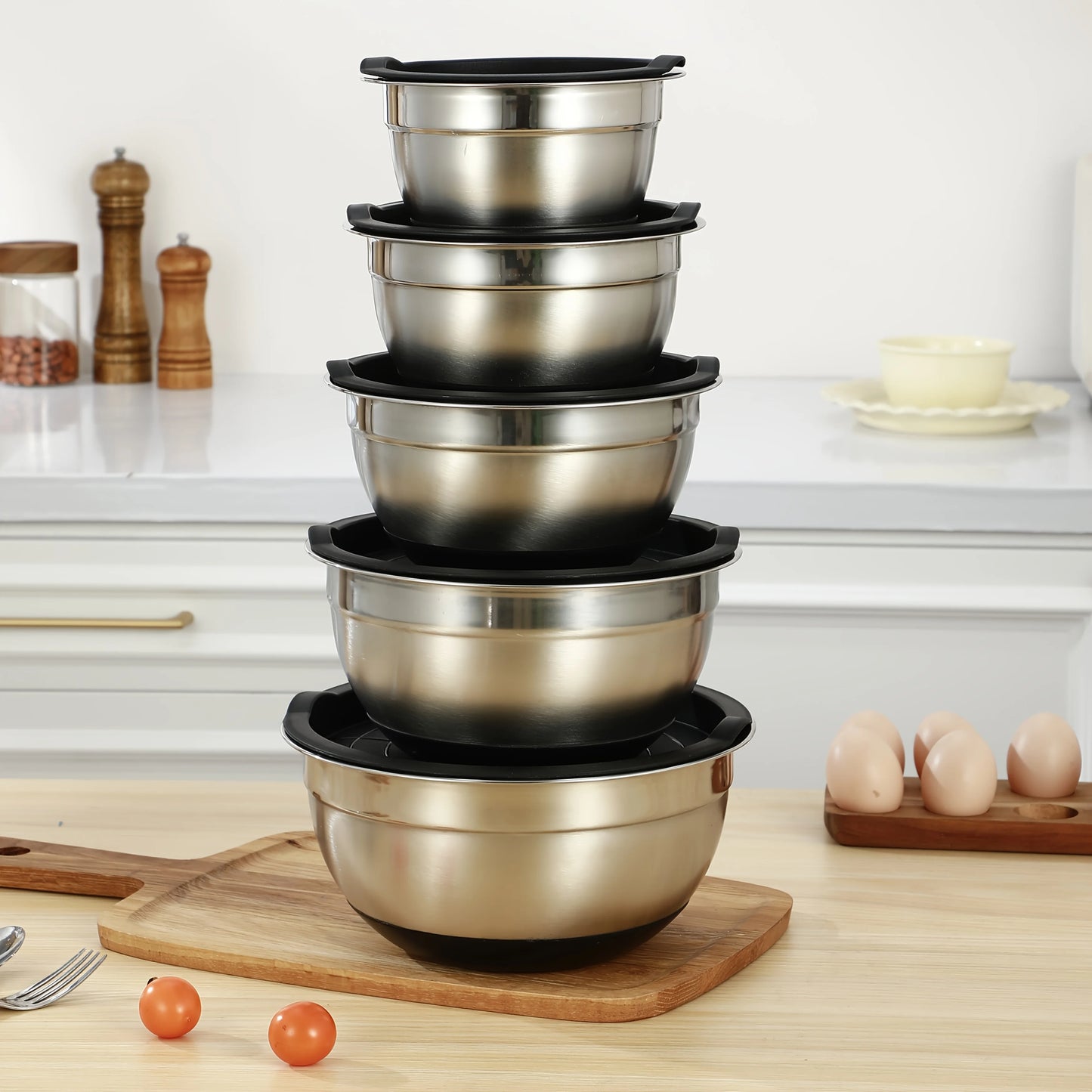 Lided mixing bowl set, 5 stainless steel mixing bowls, perfect for