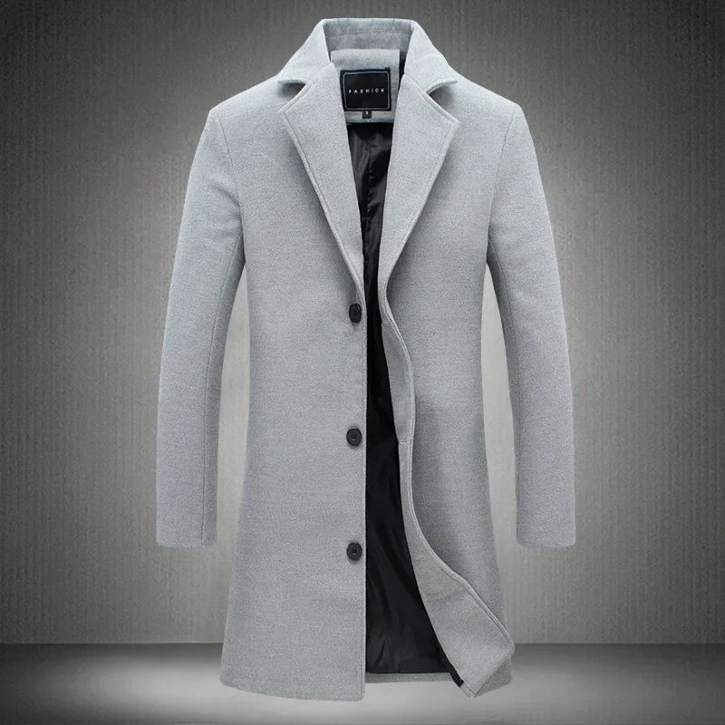 2024 Spring Autumn New Long Cotton Coat New Wool Blend Pure Color