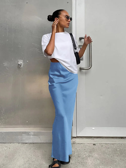 Elegant Satin Black Trumpet Skirts Fashion Slim High Waist Skirts