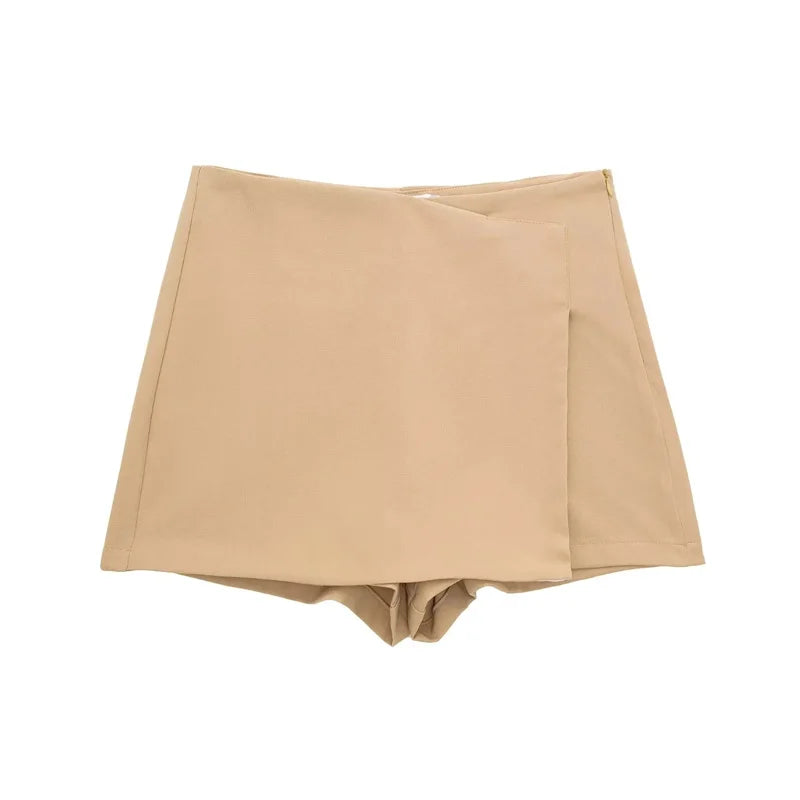 TRAF 2024 Asymmetric Skort For Women Black High Waist Mini Skirt