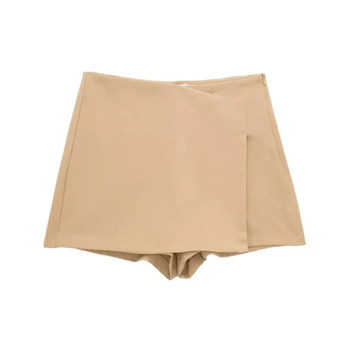 TRAF 2024 Asymmetric Skort For Women Black High Waist Mini Skirt
