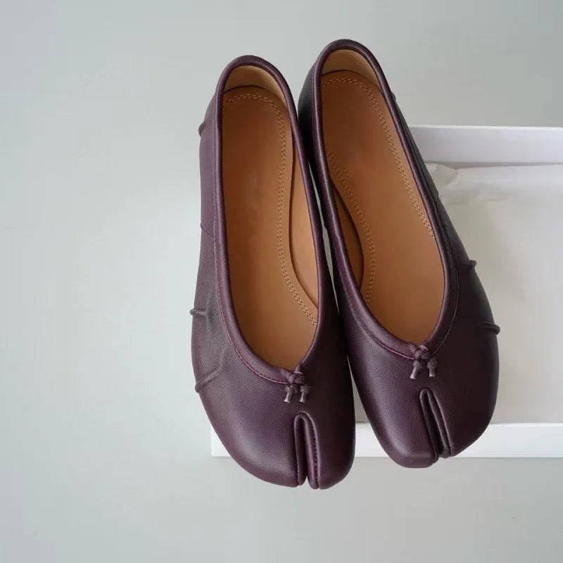 Fashion Soft Leather Split Toe Women Tabi Ballet Flats Spring Autumn Comfortable Walking Lazy Loafers Casual Girls Dance Shoes
