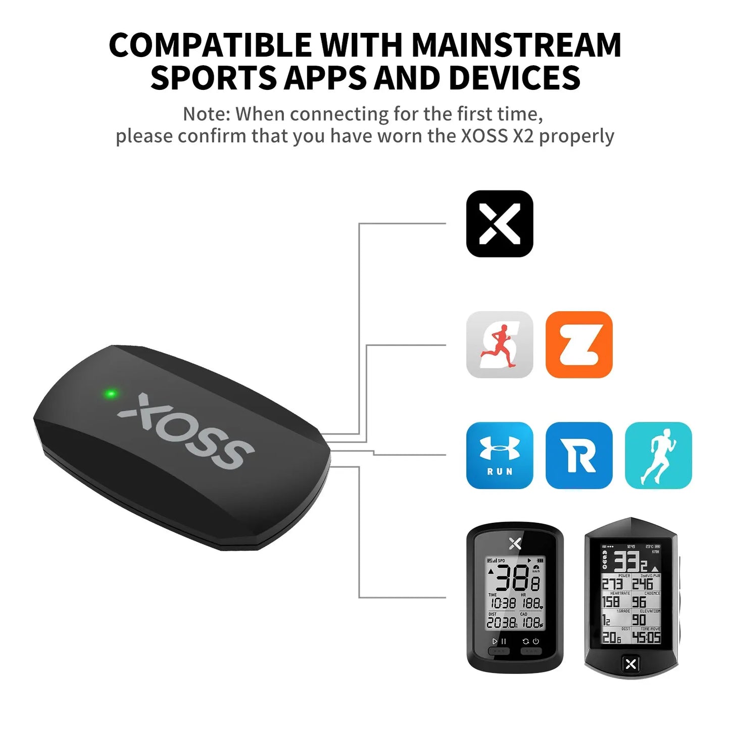 XOSS X2 Chest Strap Heart Rate Monitor for Cycling, Running, Hiking,