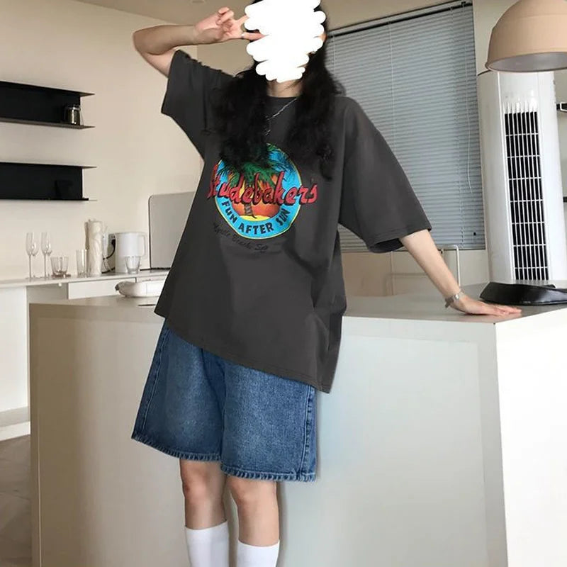 S-4XL Shorts Women Retro High Waist Zipper New Arrival Loose Denim