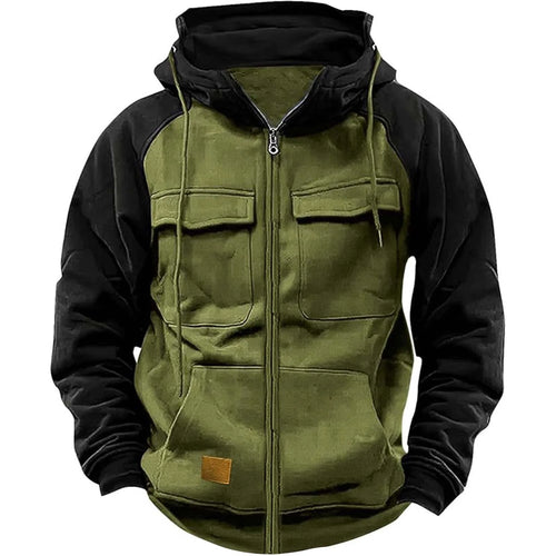 Autumn Winter Hoodies Men Zipper Patchwork Warm Fleece Sweatshirts