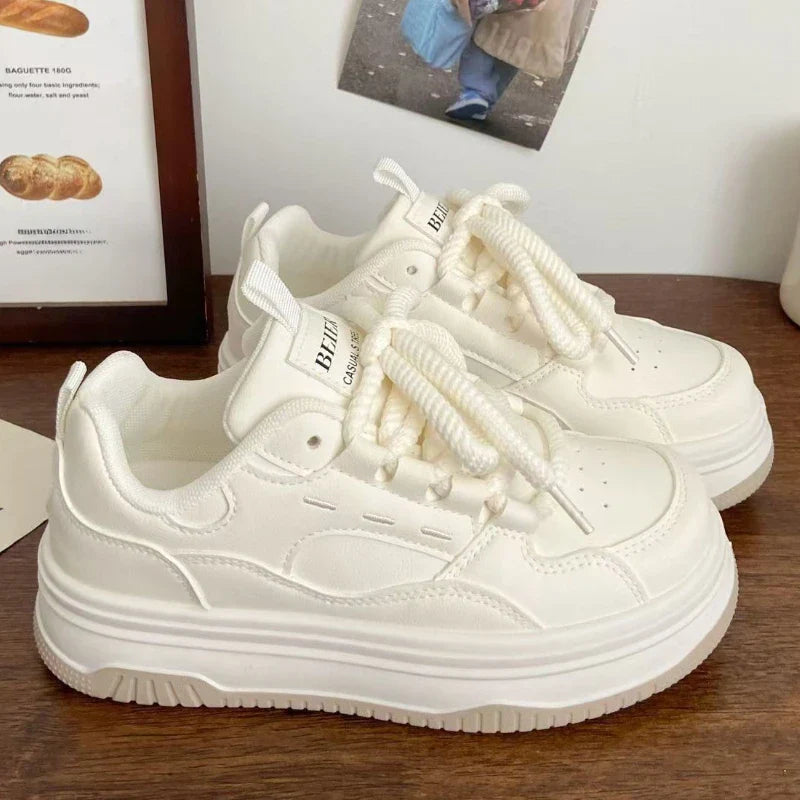 Round-toe Lace-up Casual White Thick-soled Vulcanized Shoes Seasonal