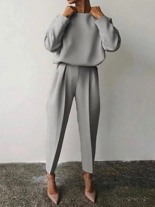 2024 Women's Loose-fit Long Sleeve Casual Clothing Set Fashion Solid 2