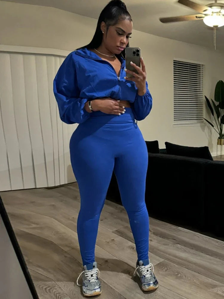 Leosoxs 2024 Autumn Women 2 Piece Set Casual Tracksuit Zipper Thin