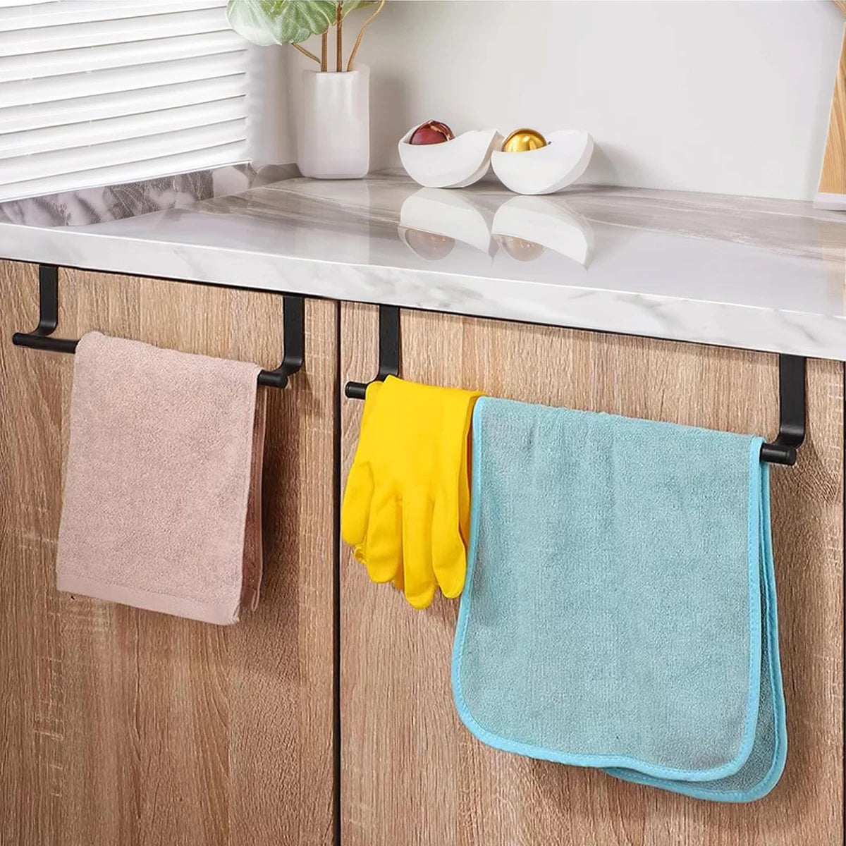 Black Towel Rack No Drilling 23CM Hanging Kitchen Towel Rack Cabinet