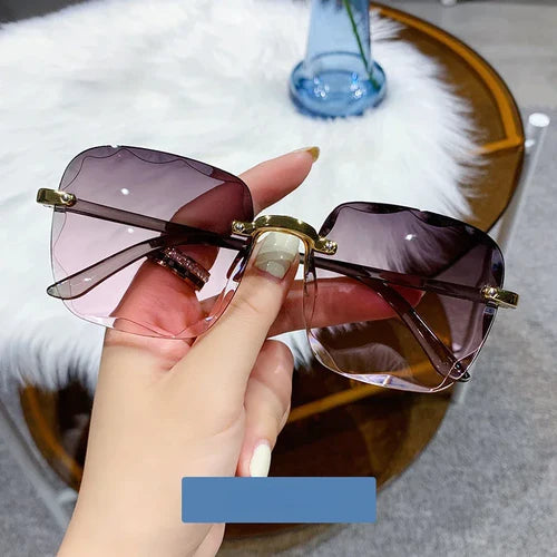 Square Rimless Fashion Sunglasses for Women Men Summer Gradient Sun