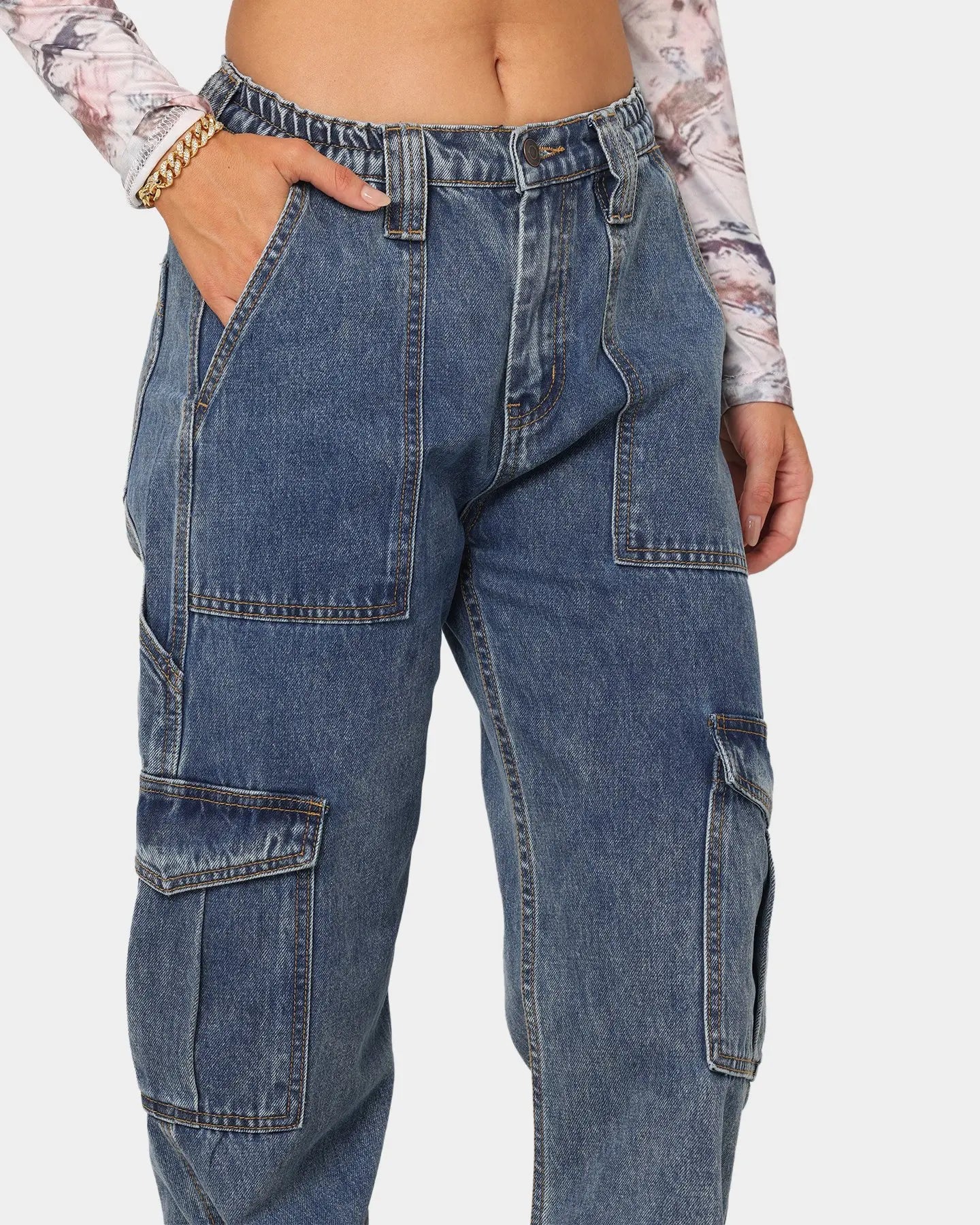2023 New Y2K Women's High Waist Multi Pocket Cargo Jeans Fashion Loose