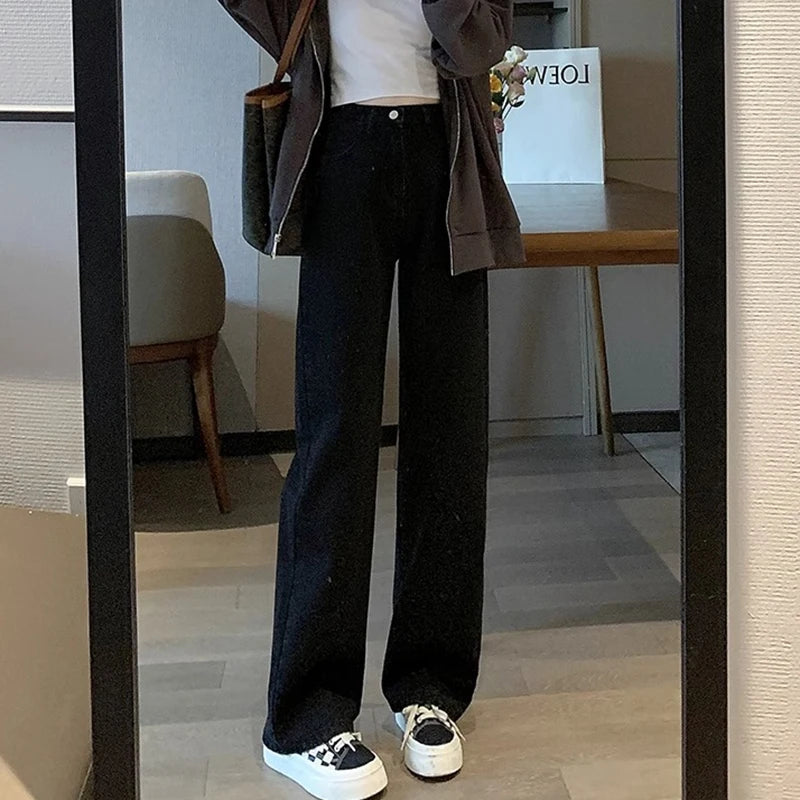 Woman Vintage Wide Leg Jeans Girls High Waist Pants Female Fashion
