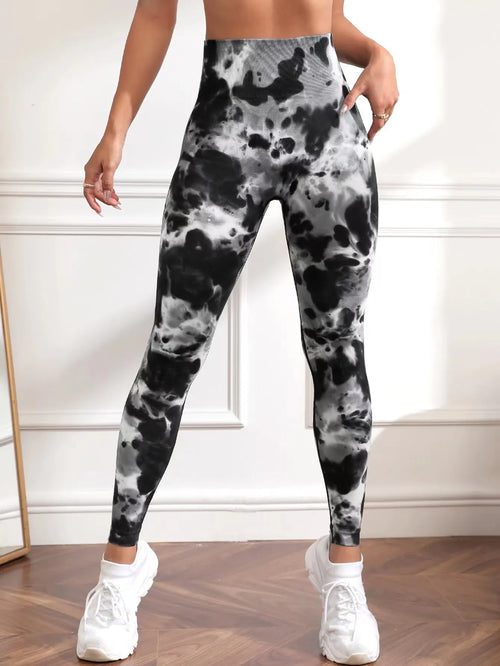 QK S-L Women Dye Seamless Yoga Pants High Waist Leggings Scrunch Gym