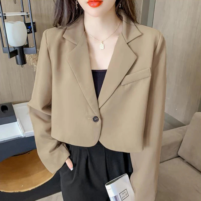 Cropped Blazers for Women 2024 New Korean Fashion Long Sleeve Button