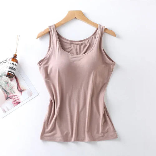 2025 Women's Vest Tops With Built In Bra Neck Vest Padded Slim Fit