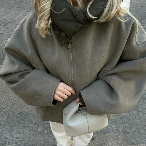Zipper Panelled Women's Jackets With Hoodies Casual Drawstring Long