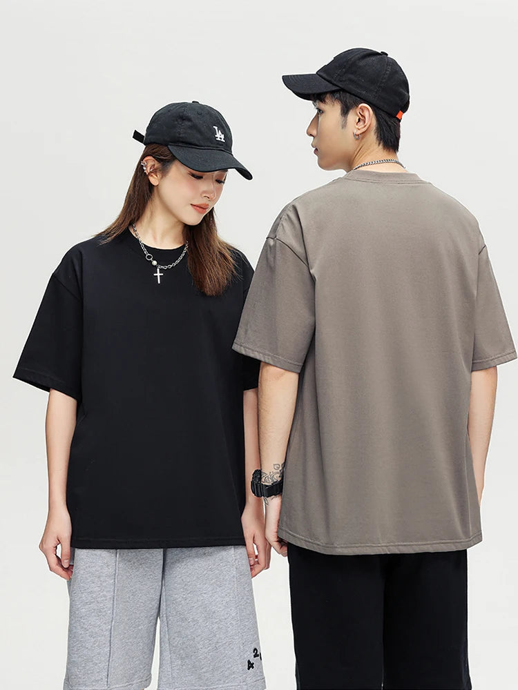 260G Heavy Cotton Summer T Shirt Men Korean Fashion Short Sleeve Loose