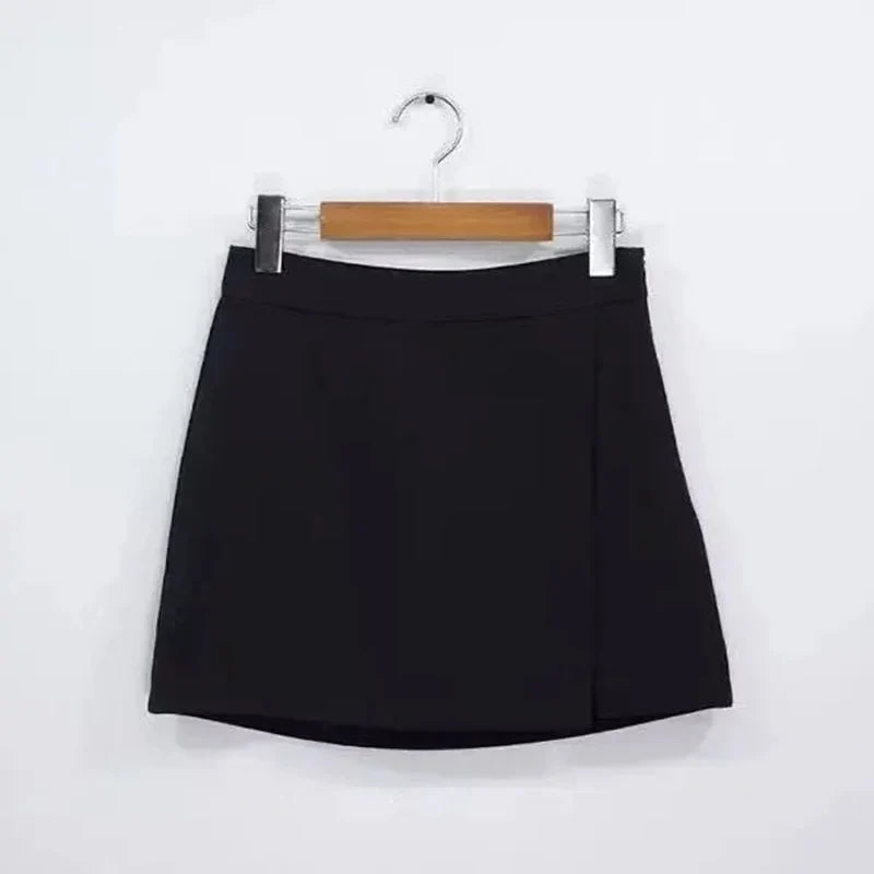 Black Mini Skirts Women Irregular Side Slits High Waist A Line Shorts