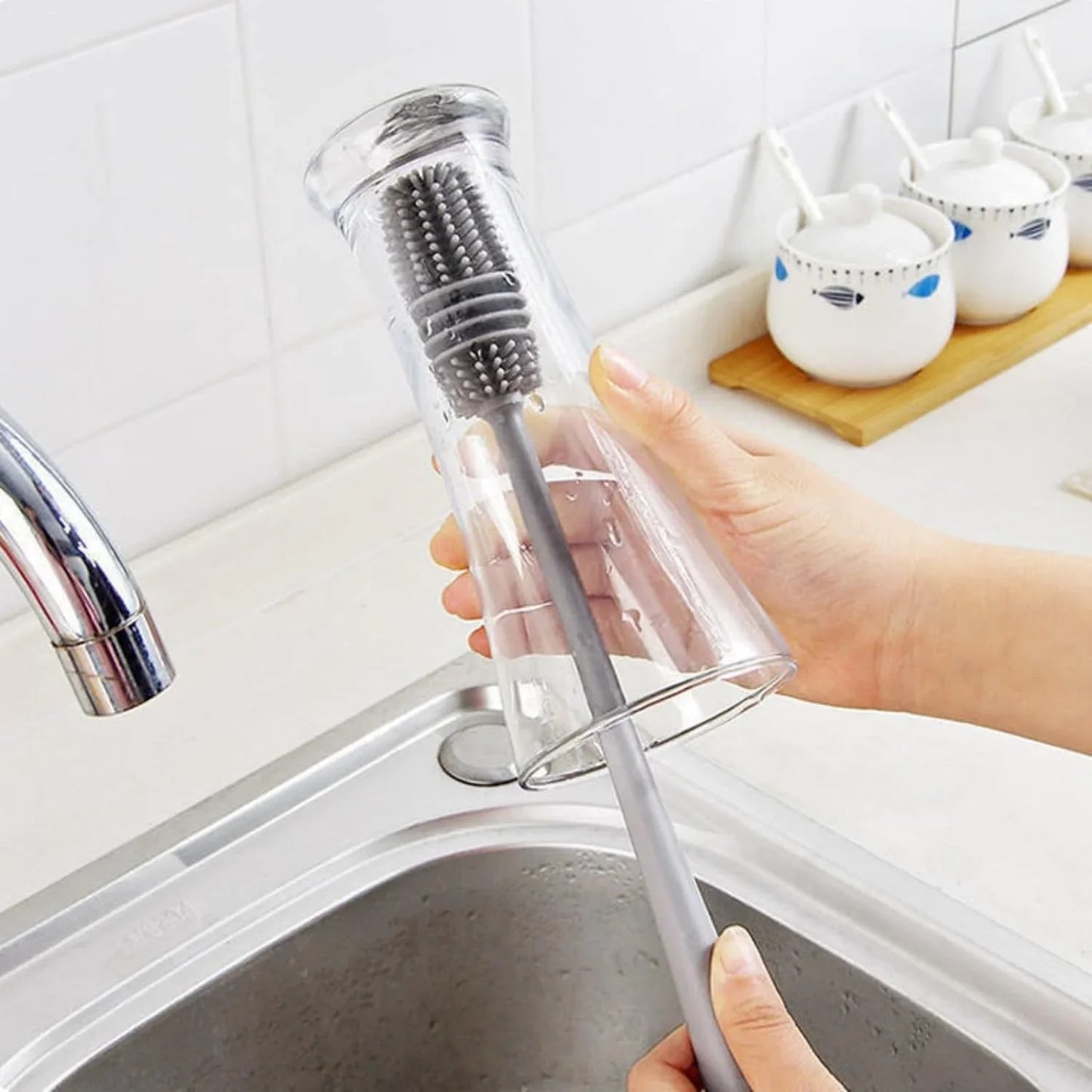 1/ 2PCS Silicone Cup Brush Glass Cleaner Kitchen Clean Tool Long