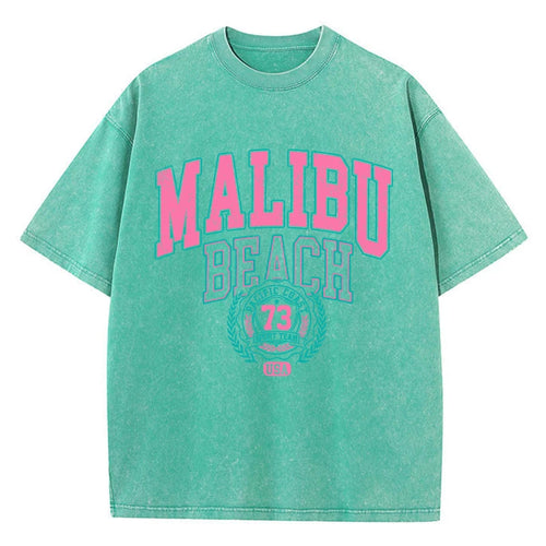 Malibu Beach Washed T-Shirt Women Letter Printing Cotton T Shirt
