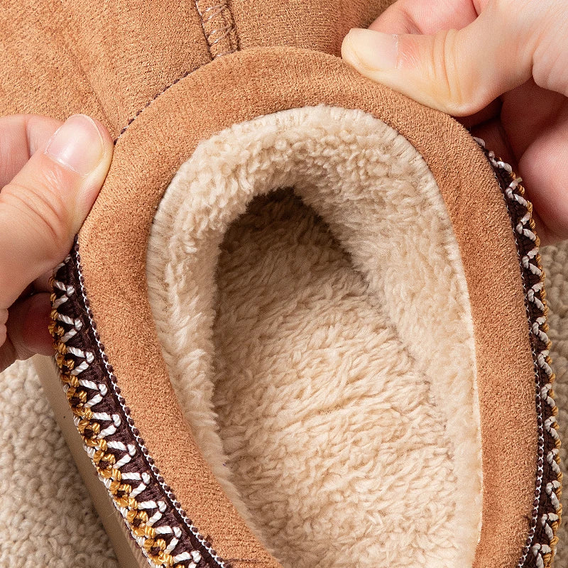 Feslishoet Winter Woman Slippers Plush Interior Anti Slip Sole Thick Bottom Embroider Fashion Warm Slippers Use Indoor Outdoor