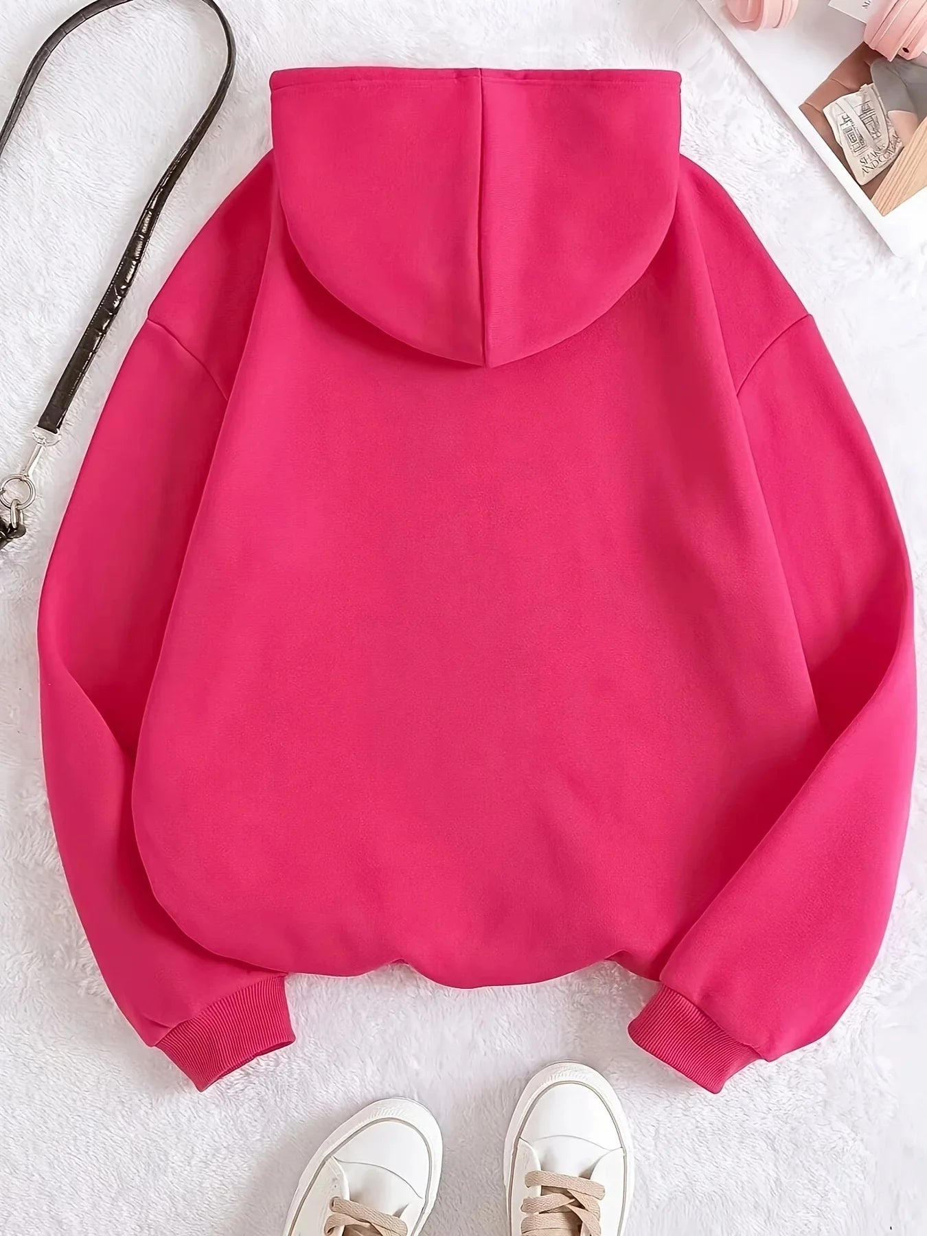 Women's autumn and winter warm and loose casual California Los Angeles pattern printed suede long sleeved hooded sweatshirt