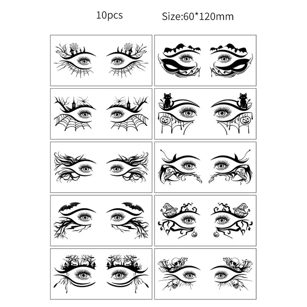 10pcs Halloween Facial Makeup Temporary Tattoo Stickers Waterproof Eye Decoration Tattoo