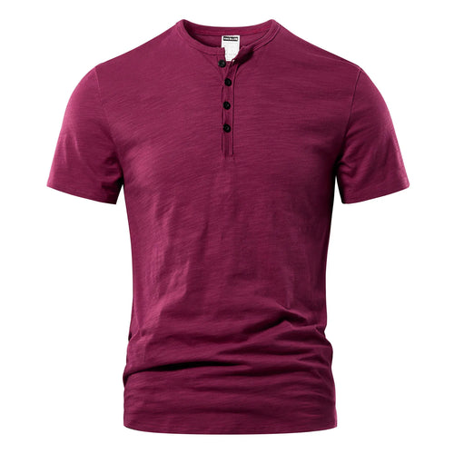 T Shirt Men Casual High Quality Summer Short Sleeve Henry neck Mens T