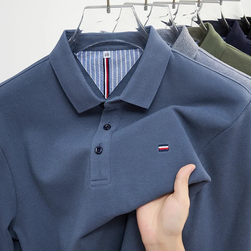 New Men's Casual and Fashionable Embroidered Long Sleeved Polo Shirt
