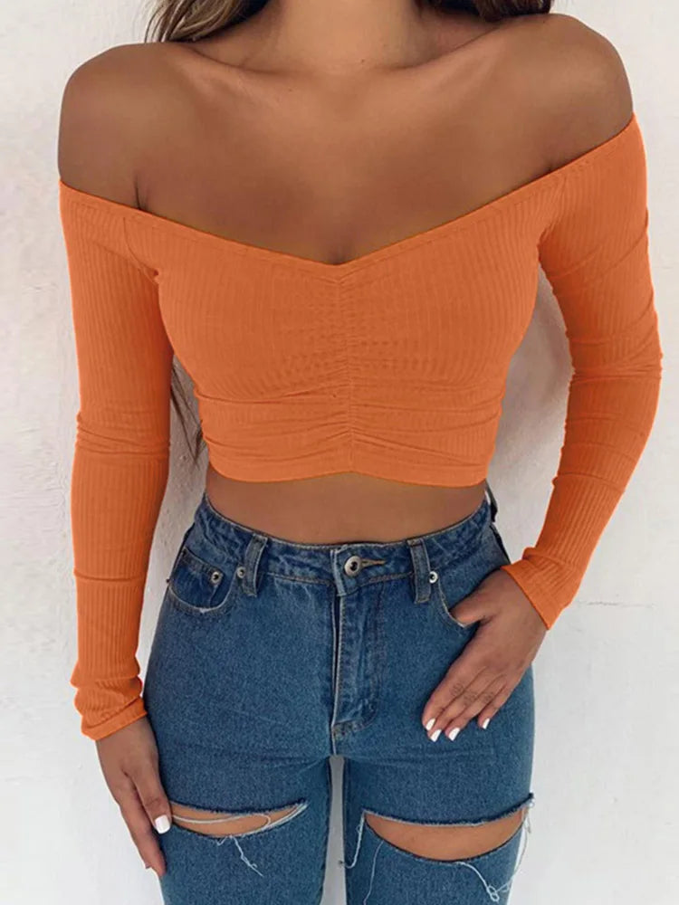 Women T-shirts sexy and club fashion female T-shirt long sleeve off