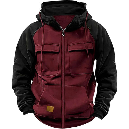 Autumn Winter Hoodies Men Zipper Patchwork Warm Fleece Sweatshirts