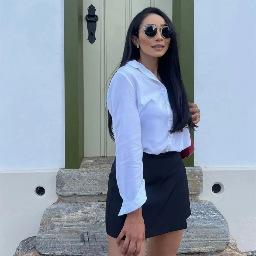 TRAF 2024 Asymmetric Skort For Women Black High Waist Mini Skirt