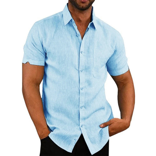 Cotton Linen Hot Sale Men's Short-Sleeved Shirts Summer Solid Color