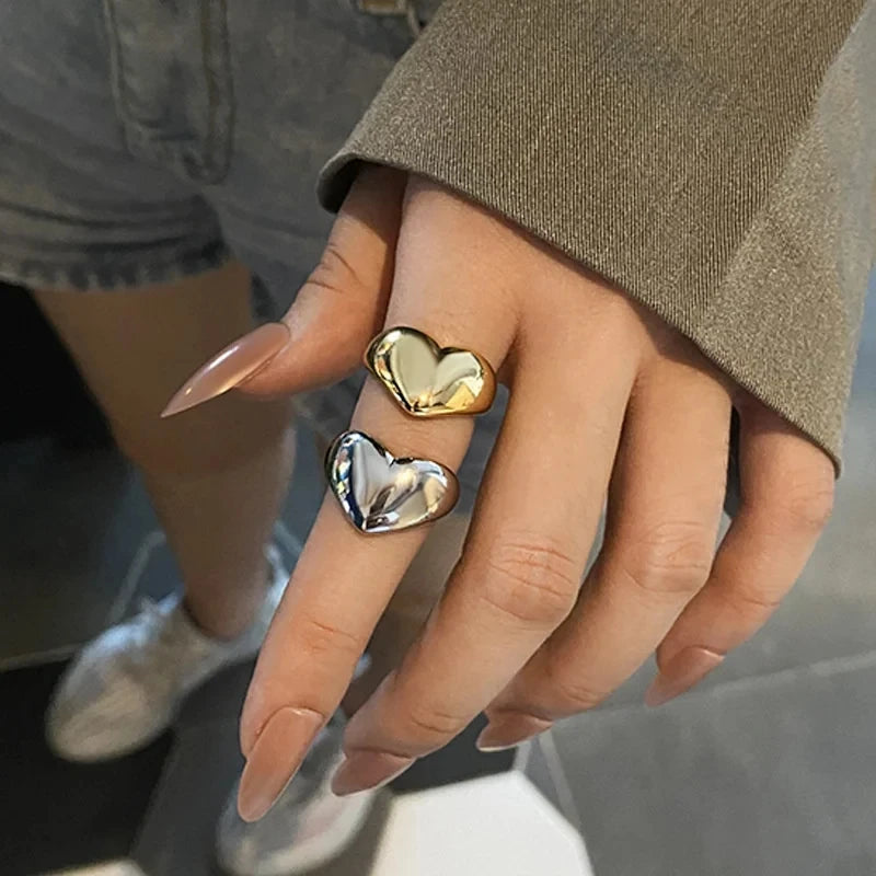 Stainless Steel Simple Smooth Metal Heart Ring for Women Men Y2K