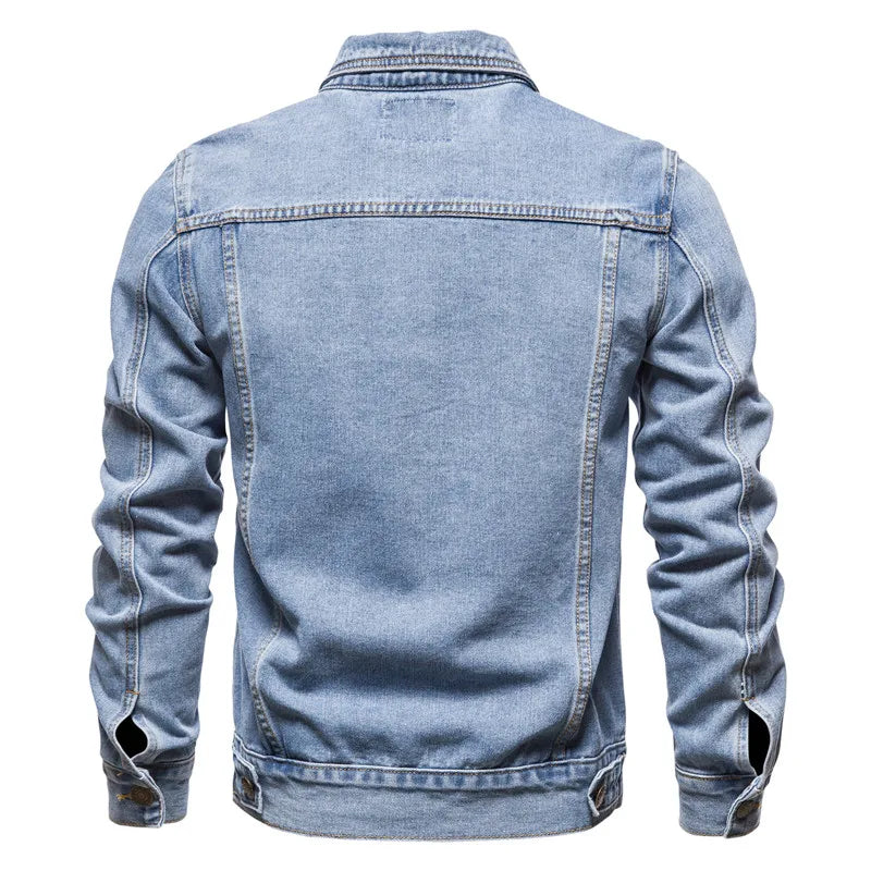 2024 Autumn Men Solid Denim Jackets Fashion Motorcycle Vintage Jeans